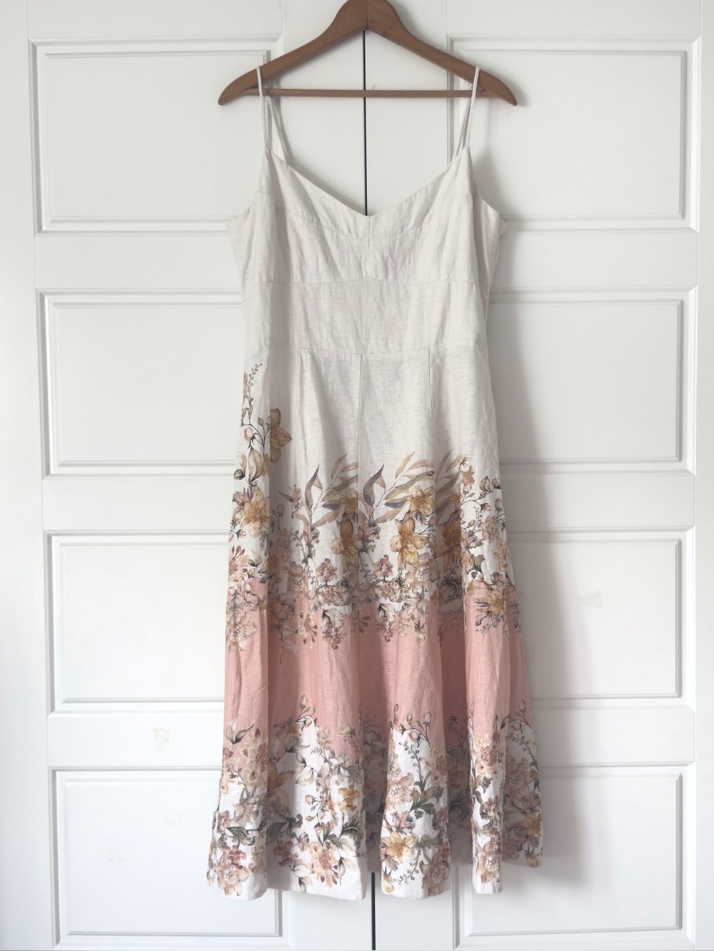 Joie Floral Linen Blend Dress XL Cream Midi Smocked Sundress Cottage Ethereal
